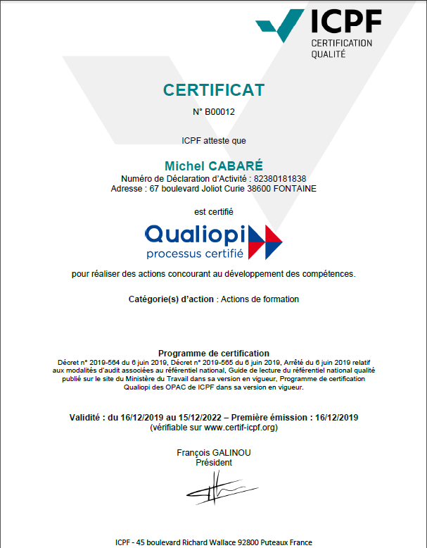 certificat qualité qualiopi action de formation windows server a grenoble
